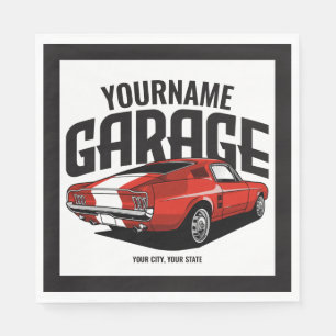 Personalized Muscle Car 1967 Red Fastback Garage Napkin