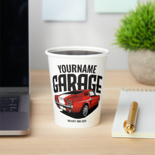 Personalized Muscle Car 1967 Red Fastback Garage Paper Cups