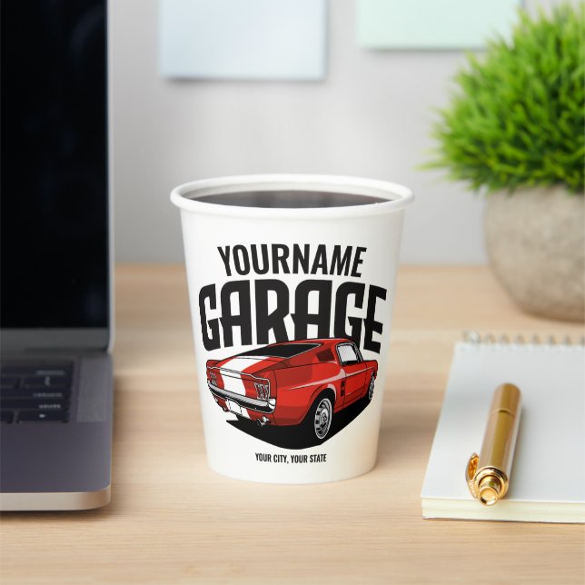 Personalized Muscle Car 1967 Red Fastback Garage  Paper Cups (Insitu)