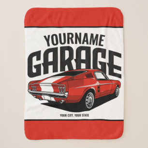 Personalized Muscle Car 1967 Red Fastback Garage  Sherpa Blanket