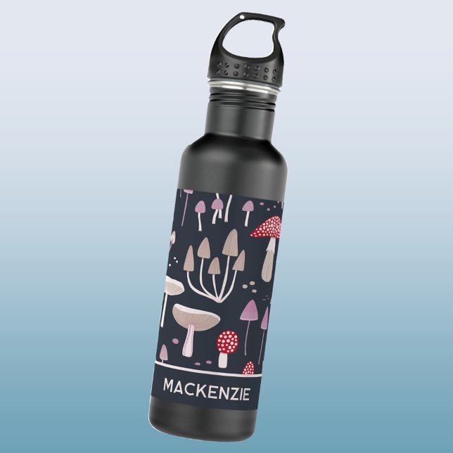 Personalized Mushroom Toadstool Fungi 710 Ml Water Bottle (Mushroom toadstool pattern personalized custom name water bottle)