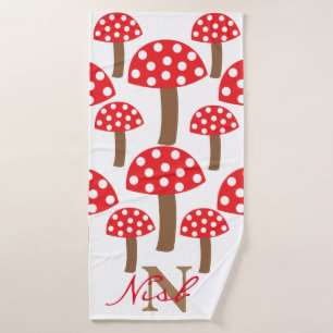 Personalized Mushrooms Toadstool Monogram  Bath Towel