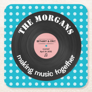 Personalized Music Album Retro Design Square Paper Coaster