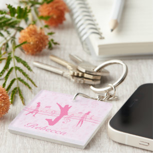Personalized Music Dance and Drama Pink Keychain