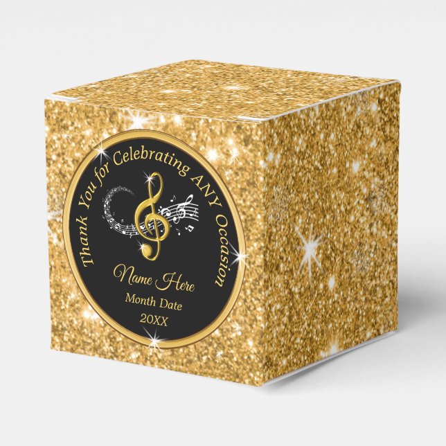 Personalized, Music Favour Boxes, Black and Gold Favor Box (Front Side)