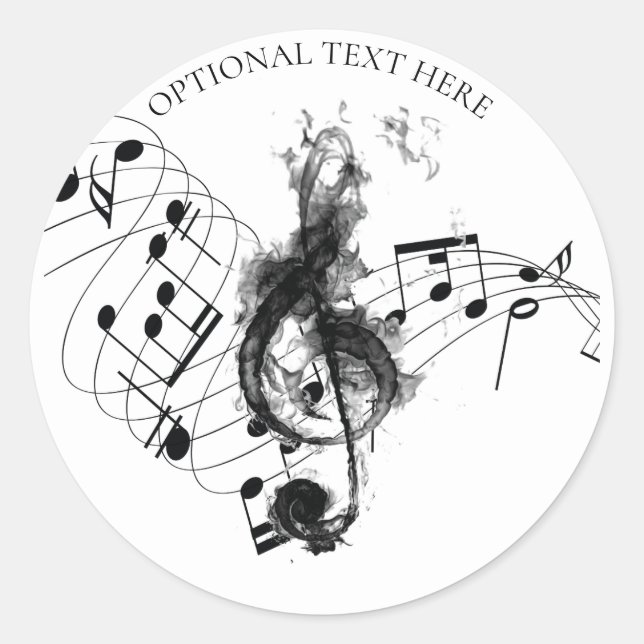 Personalized Music Note black and white Classic Round Sticker (Front)