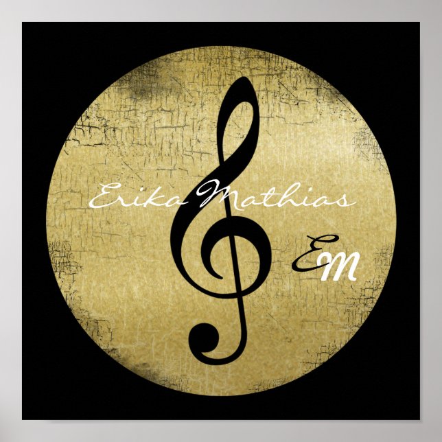 personalized music note, black treble clef poster (Front)