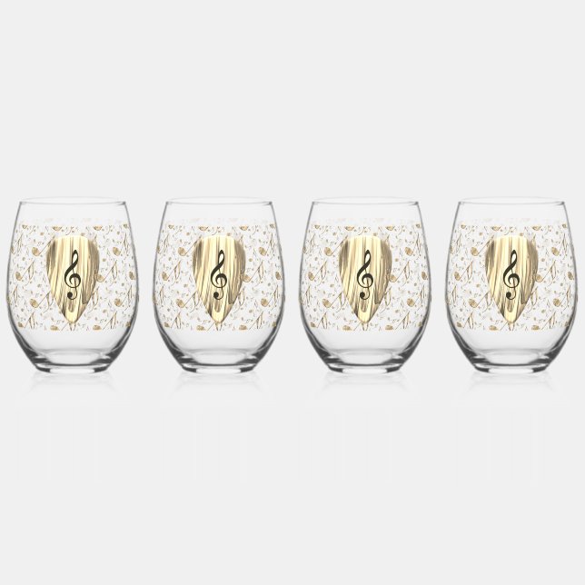 Personalized Music Note Guitar Pick  Stemless Wine Glass (Front)