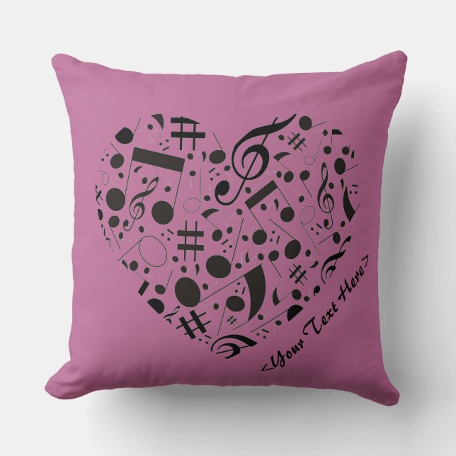 Personalized Music Notes Heart Throw Pillow (Front)