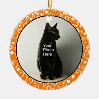 Personalized Music Notes Photo Ornament - Orange