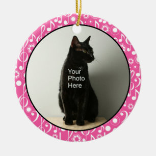Personalized Music Notes Photo Ornament - Pink