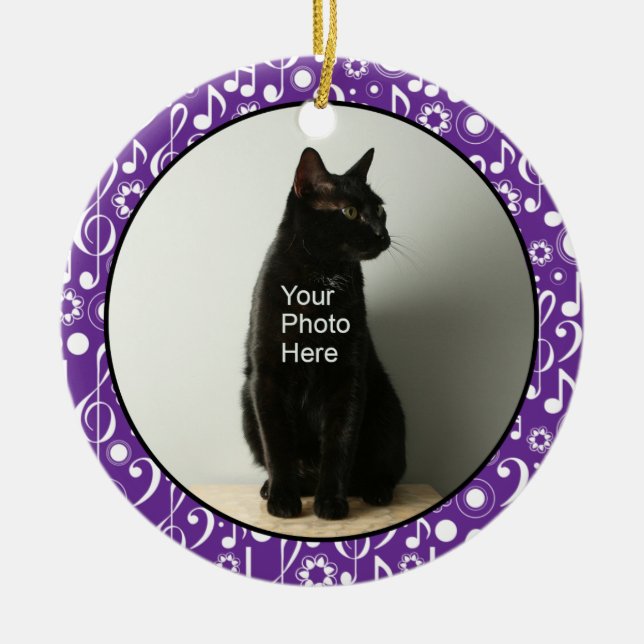 Personalized Music Notes Photo Ornament - Purple (Front)
