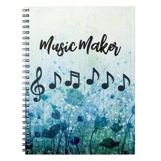 Personalized Music Notes Teacher Musician Floral Notebook (Front)