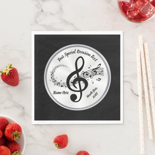 Personalized, Music Themed Napkins, Black, White Napkin (Insitu)