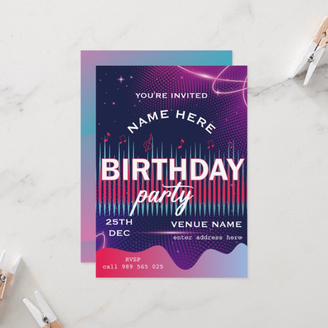 Personalized musical birthday invitation (Front/Back In Situ)