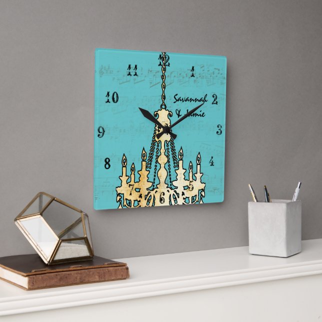 Personalized Musical Note Chandelier Any Colour Square Wall Clock (Office)