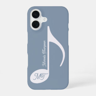 Personalized Musical Note Dusty Blue iPhone 16 Case
