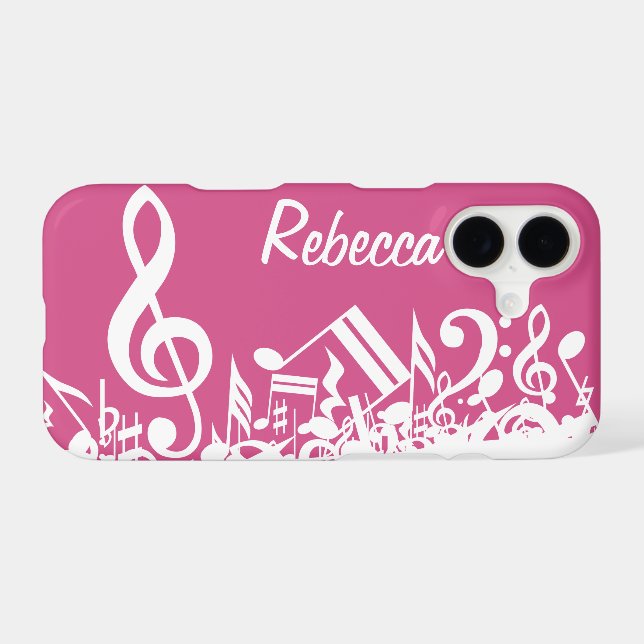 Personalized Musical Notes Hot Pink and White (Back (Horizontal))