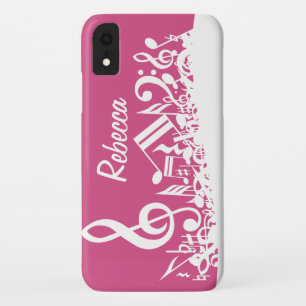 Personalized Musical Notes Hot Pink and White iPhone XR Case