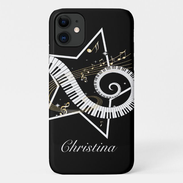 Personalized Musical Star golden notes Case-Mate iPhone Case (Back)