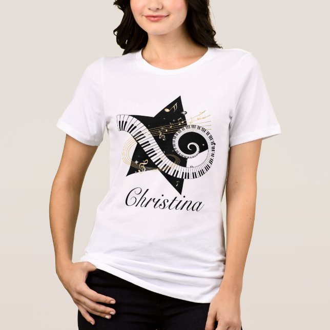 Personalized Musical Star golden notes Tri-Blend Shirt (Front)