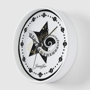 Personalized Musical Star Golden Notes Wall Clock