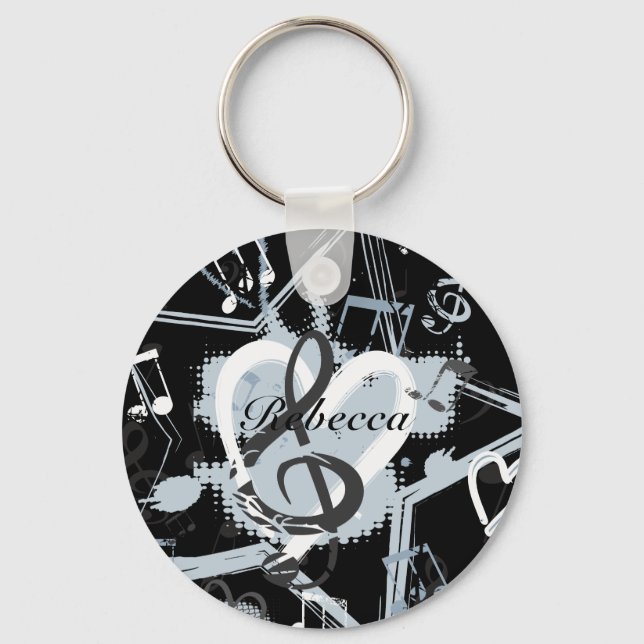 Personalized Musical Star notes designer pattern Keychain (Front)
