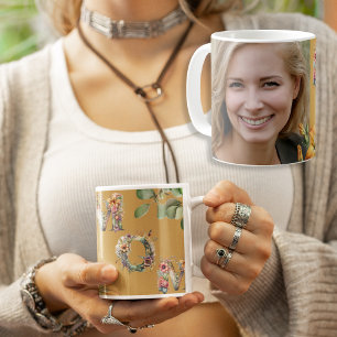 Personalized Mustard Floral MOM Photo Coffee Mug