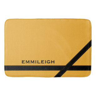 Personalized Mustard Yellow and Black Striped Bath Mat