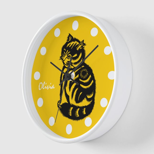 Personalized Mustard Yellow Cat Clock-Any Colour Clock (Angle)