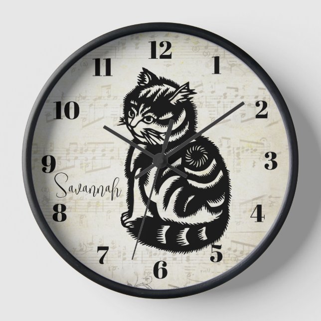 Personalized Mustard Yellow Cat Clock-Any Colour Wall Clock (Front)