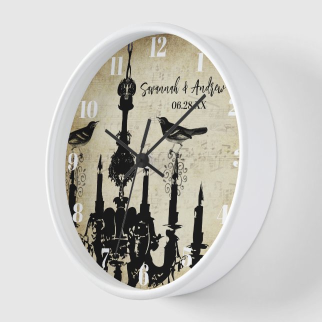 Personalized Mustard Yellow Chandelier Bird Clock (Angle)