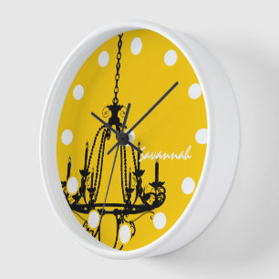 Personalized Mustard Yellow Chandelier Bird Clock
