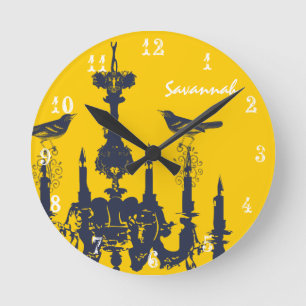 Personalized Mustard Yellow Chandelier Bird Clock