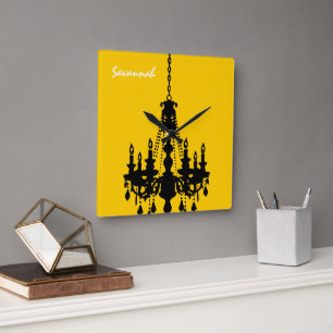 Personalized Mustard Yellow Chandelier Clock