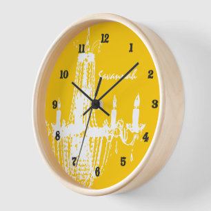 Personalized Mustard Yellow Chandelier Wall Clock