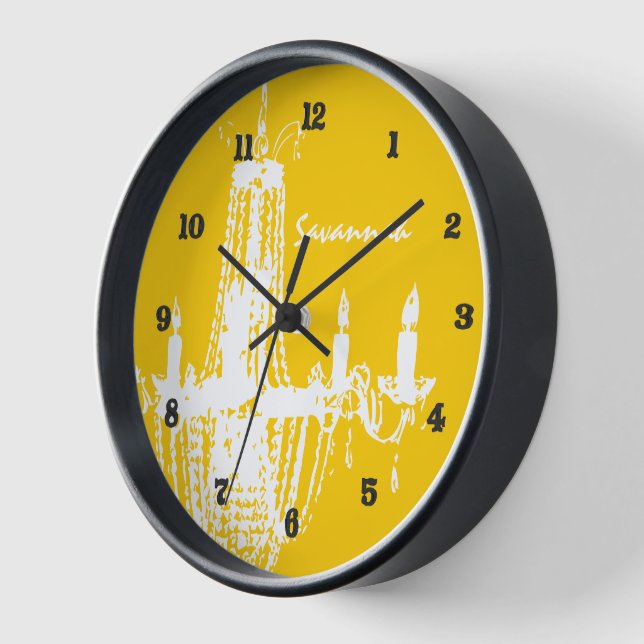 Personalized Mustard Yellow Chandelier Wall Clock (Angle)