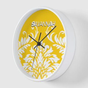 Personalized Mustard Yellow Damask or Any Colour Clock