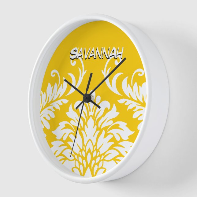 Personalized Mustard Yellow Damask or Any Colour Clock (Angle)