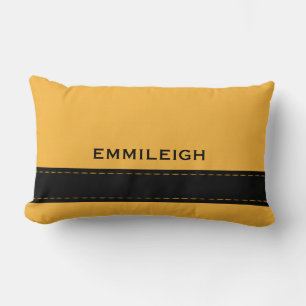 Personalized Mustard Yellow Geometric Black Stripe Lumbar Pillow