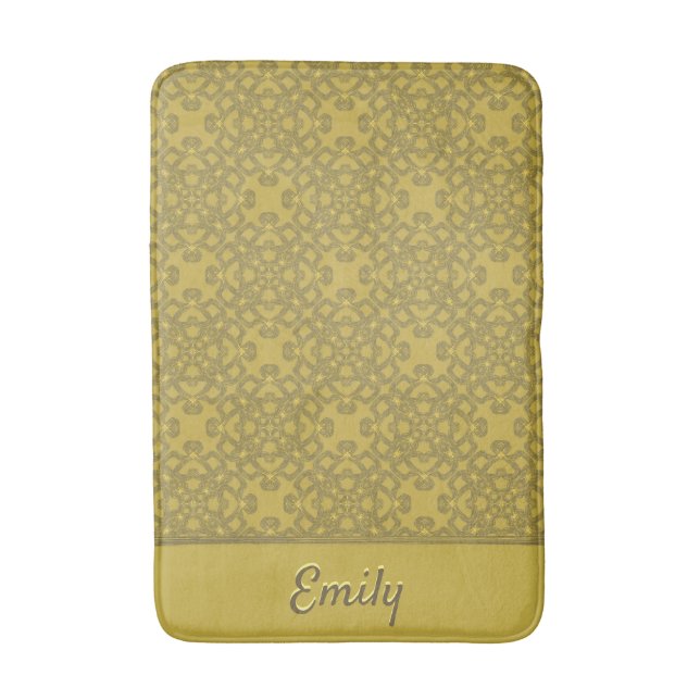 Personalized Mustard Yellow Pattern Bath Mat (Front Vertical)