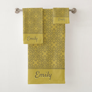 Personalized Mustard Yellow Pattern Bath Towel Set