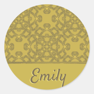Personalized Mustard Yellow Pattern Classic Round Sticker