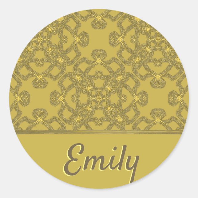 Personalized Mustard Yellow Pattern Classic Round Sticker (Front)