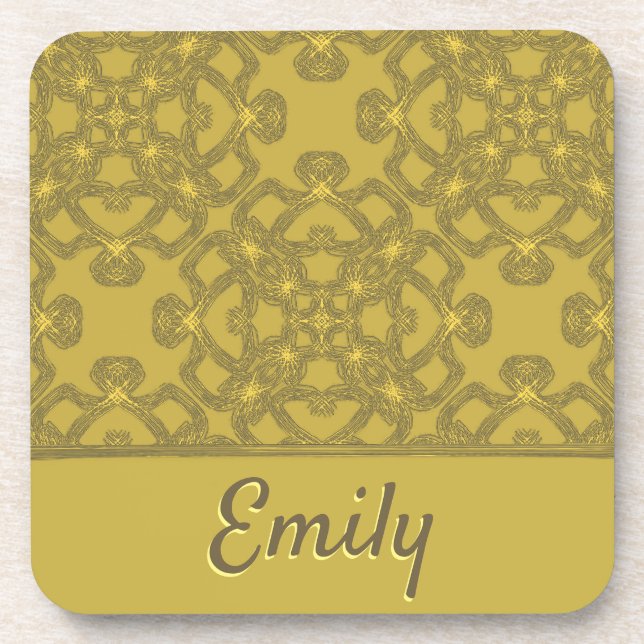 Personalized Mustard Yellow Pattern Coaster (Front)
