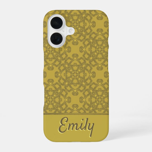 Personalized Mustard Yellow Pattern iPhone 16 Case (Back)