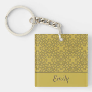 Personalized Mustard Yellow Pattern Keychain
