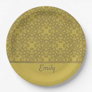 Personalized Mustard Yellow Pattern Paper Plate