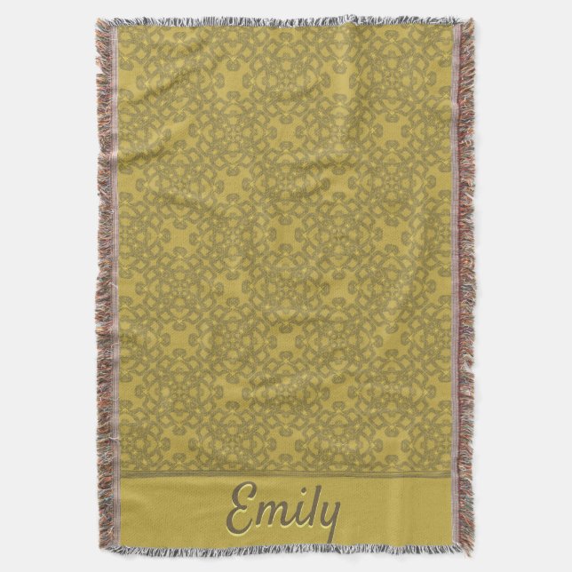 Personalized Mustard Yellow Pattern Throw Blanket (Front Vertical)