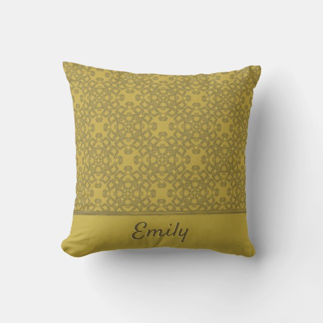 Personalized Mustard Yellow Pattern Throw Pillow (Front)